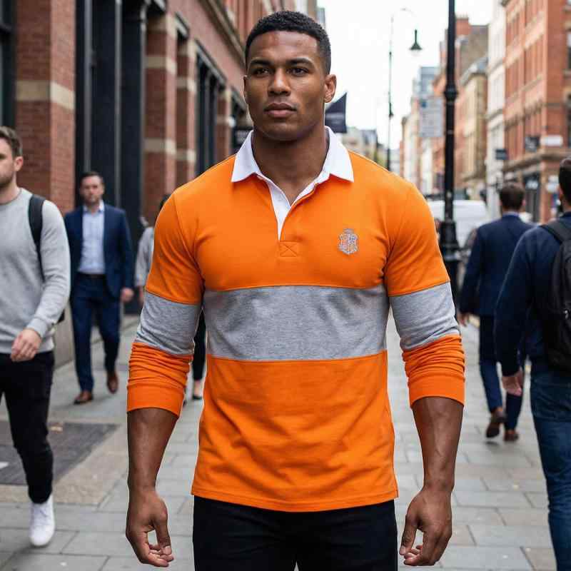 ポロシャツ メンズ 男性用 長袖 綿 シンプル ファッション ブランド 橙色 ゆったりサイズ トレンド
