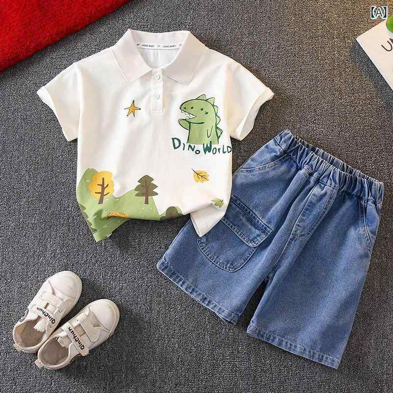 子供服 半袖 セットアップ 春夏 ポロシャツ デニム ショートパンツ 2点 上下