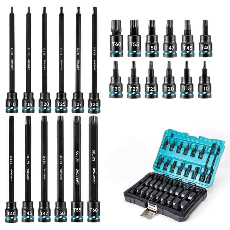 LIBRATON トルクスビットソケットセット 差込角 3/8in(9.5粍) S2鋼 星型ビットソケット仕掛ける T10-T60 差しひびき用 トルクスソケットセット 24点仕掛ける