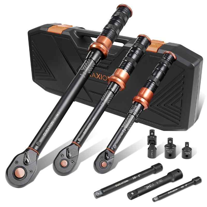 DURAXION トルクレンチ 仕掛けるプレ仕掛ける型 9点組 差込角 3/8 9.5粍 5-60N.m,1/2 12.7粍 20-220N.m,1/4 6.35 粍 1-25N.m 銀輪 自動二輪車 車 乗用車 読み込む自動二輪車 高的確さ 正向±3％ 逆向±