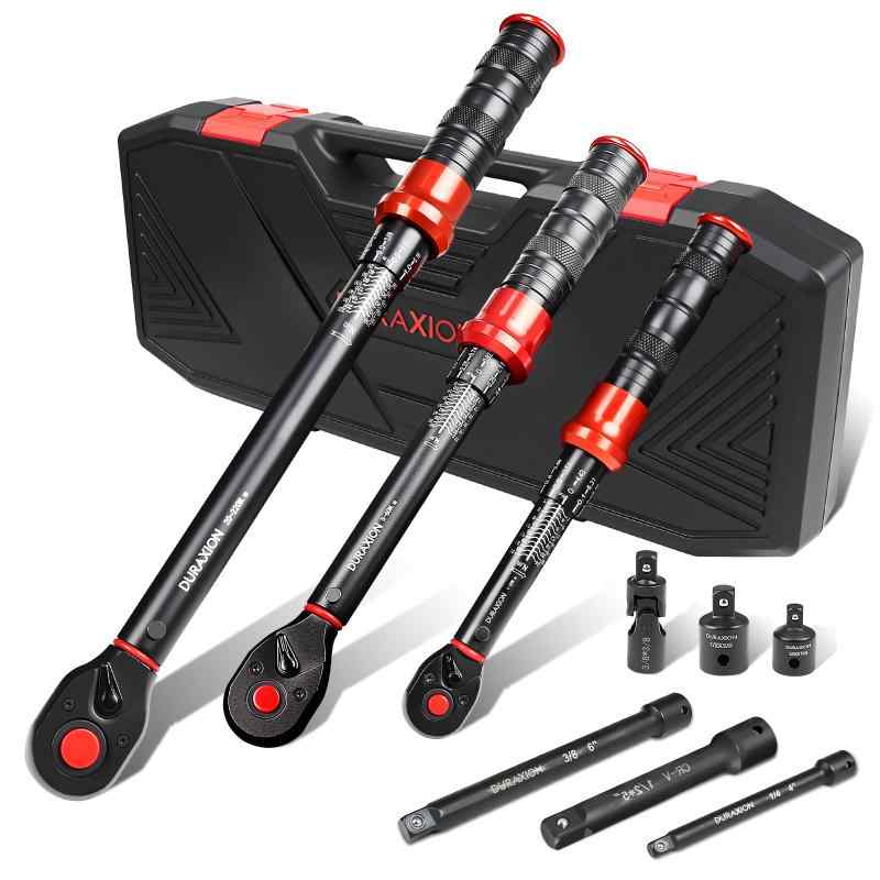 DURAXIONトルクレンチ セットプレセット型 9点組 レッド 差込角 3/8 9.5mm 5-60N.m,1/2 12.7mm 20-220N.m,1/4 6.35 mm 1-25N.m 自転車 バイク 車 ロードバイク 高精度 正向±3% 逆向±5|ソファポテト