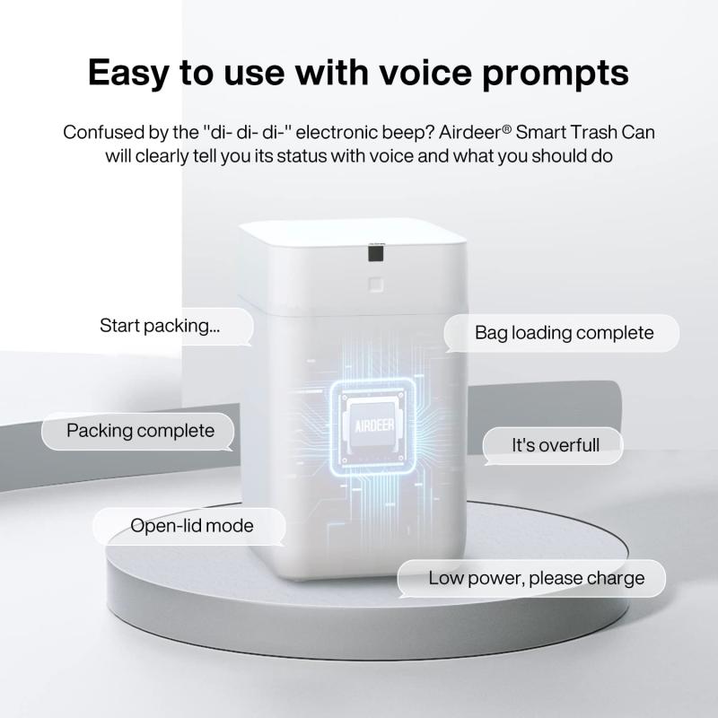 Airdeer 全自動ゴミ箱 自動梱包 自動開閉 15L 電動ゴミ箱 センサー付き 生ゴミ キッチン オムツ 猫砂 日本語音声ガイド機能 ホワイト(本体セット+補充用袋リング6個)｜ソファポテト