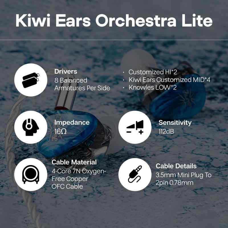 LINSOUL Kiwi Ears Orchestra Lite 8BAハイブリッド型HiFiイヤホン 人間工学に基づくデザイン 0.78mm2pinコネクター&3.5mmステレオプラグ 耳掛け式イヤホン 4コア7N無酸素銅(OFC)ケーブル リ|ソファポテト