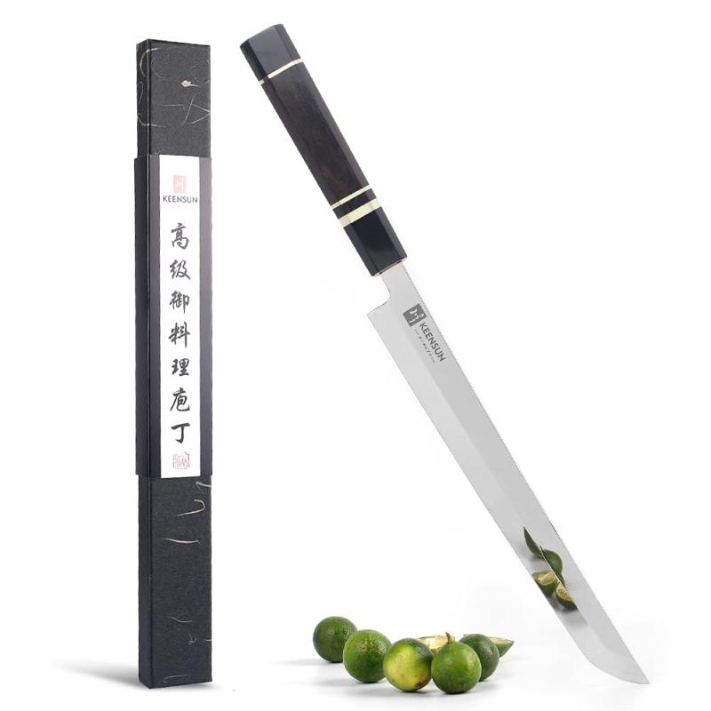 KEENSUN まかない方 マルチパーパス 鏡面刺身まかない方 刃渡り270粍/300粍 ステンレス鋼鋼 鏡面刺身まかない方 鏡面切付まかない方 鏡面先丸まかない方 片刃 一皿分の料理用 御勤め用 身寄り用 差し上げ物 八角茴香型手持ち部分原料品はまっ黒とどす黒い牛角