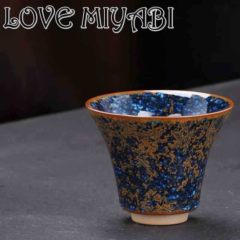 LOVE MIYABI 天目茶碗 星雲天目 端反型 プレミアムぐい呑み 2客セット 桐箱入り ペア 中国三大陶磁器 福建省徳化産 中国工芸品 中国民藝 建盞 窯変 星建盞 茶杯/お猪口/おちょこ/盃/酒盃/酒杯 筒｜ソファポテト