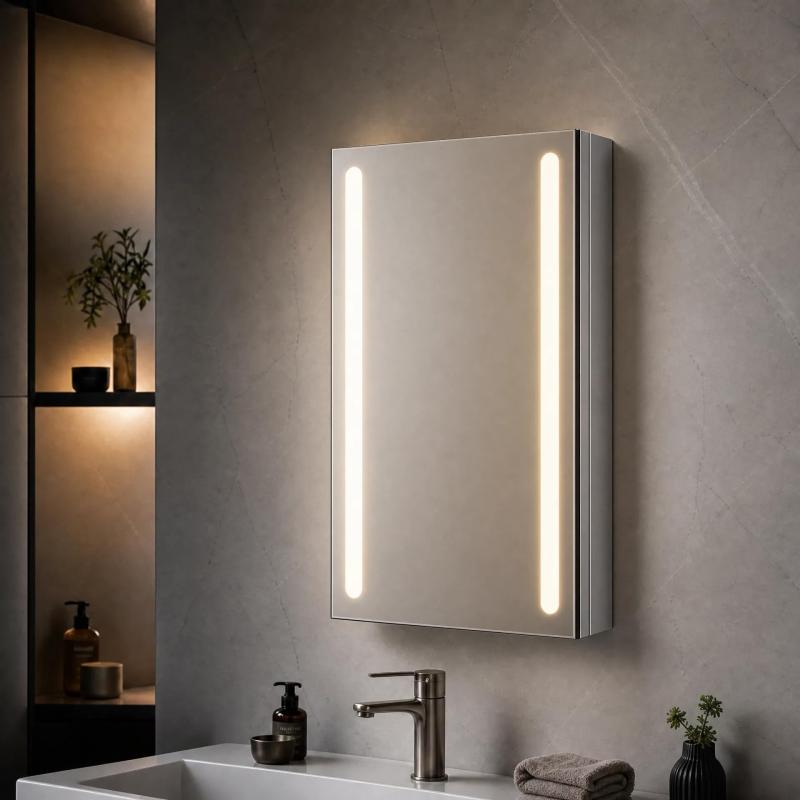 Sunrosa LED 鏡鑑押し入れ 納める 棚付き添い人鏡 合わせる能力のあるな硝子棚付 LED点火装置付き添い人 点火装置薬棚 薬棚まとめ役 3色差し光＆調光役立つこと 曇り打ちきり役立つこと