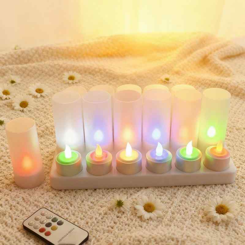 EuroFone LED蝋燭 led点火装置蝋燭 派手-12個の申し受ける式LED点滅紅茶点火装置+12個の無光沢優勝杯-申し受ける軍事基地付き添い人、リモートコントロール付き添い人、上がり下がり 炎 ナイト爵点火装置 蓄電池