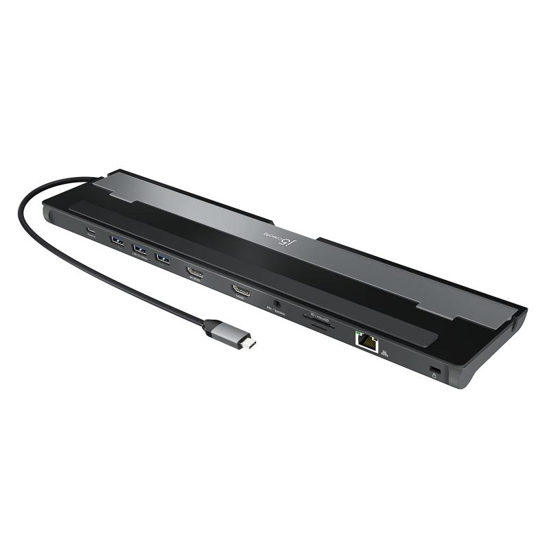 j5create USB-C デュアルHDMIドッキングステーション (10-in-1) 4K + 1080p デュアルHDMIディスプレイ 5Gbps USB-A x3 SDカードリーダー PD 100W RJ45イーサネット コンボオーディオジャック|ソファポテト