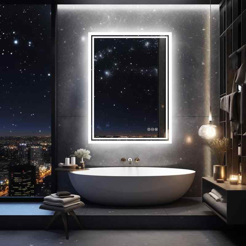 Wisfor LED ミラー 壁掛け鏡 照明付き 洗面所 洗面台 鏡 横縦両用 化粧鏡 浴室鏡 曇り止め 長方形 50&times;70cm｜ソファポテト