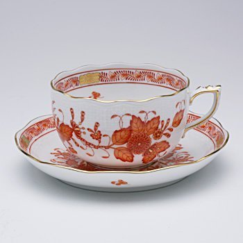 ヘレンド バーラットの華オレンジ色 紅茶優勝杯\u0026平円盤 FH-0724-0-00 洋食器 ハンガリー共和国 お手々絵の具