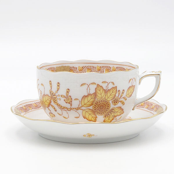ヘレンド バーラットの華黄色 紅茶優勝杯\u0026平円盤 FJ-0724-0-00   洋食器 ハンガリー共和国 お手々絵の具