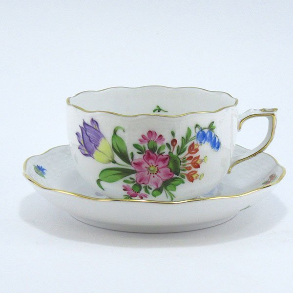 ヘレンド チューリップ胸花 紅茶優勝杯\u0026平円盤No.4 BT-4-0724-0-00 洋食器 ハンガリー共和国 お手々絵の具