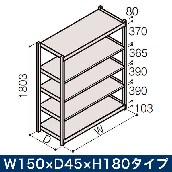 業務用 イトーキ ボルトレス軽中量ラック RL型[単体]/開放型 150kg仕様 W150×D45×H180タイプ 棚板5段 [ 自社便 開梱 設置付 ]