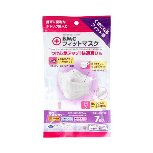 BMC フィットマスク 使い捨てサージカルマスク レディース&ジュニアサイズ 7枚入 メール便送料無料