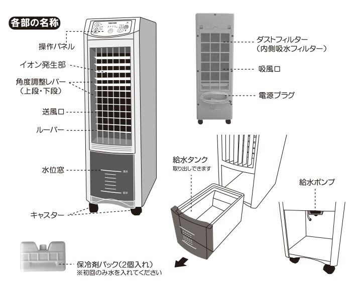 無料配達 冷風扇風機 冷風扇 扇風機 リビング 取り外し可能 3 8l Teknos テクノス Tci 007 ホワイト リモコン付き リモコン式 首振り 風量３段階切替 テクノイオン マイナスイオン 除菌 消臭 タイマー Fucoa Cl