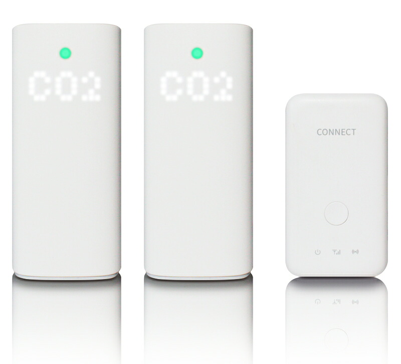 COSMOS 三密おしらせ取り合わせ 風通し見とおし 【コネクトCO2検出器(2台)／コネクトセルラー(1台)】SEN2-JP/CON2-JP 書き割り品 風通し周囲の状況 うっ血周囲の状況 炭酸ガス検出器