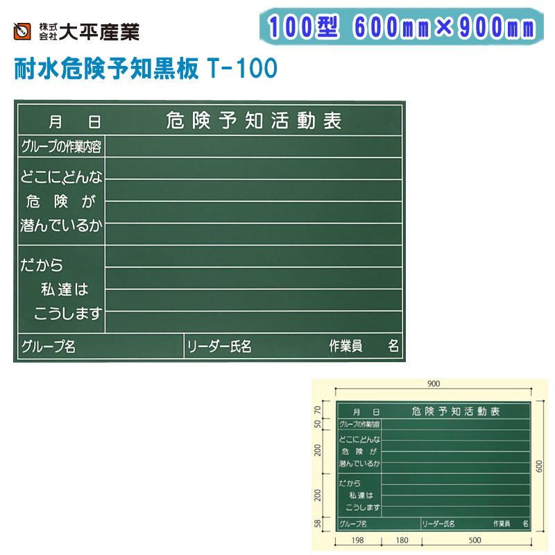 大平産業 耐水危険予知黒板 100型 T-100 H600mm×W900mm【日本製 工事用黒板 危険予知活動表 071-1535】