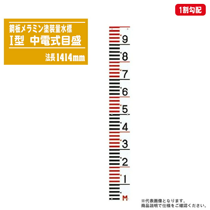 量水標 鋼板メラミン塗装 中電式目盛 I型 法長1414mm 1割勾配 【鋼板量水標 洪水 増水 水位測定 水位標 標識柱 勾配目盛】