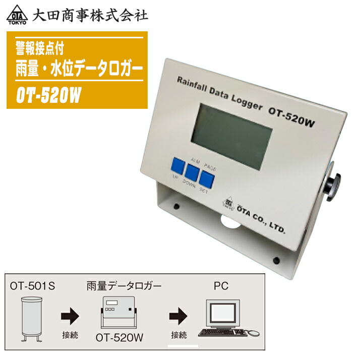 大田商事 雨量・水準資料ロガー 注意報接合部付 OT-520W 【雨量計 雨量計資料ロガー 年代順の継続雨量 雨量甚だしい 水準注意報】