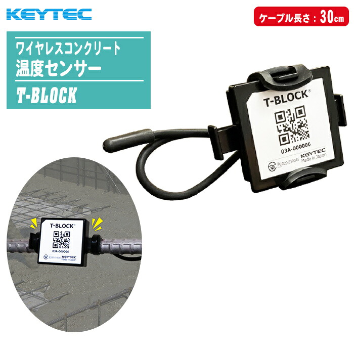 KEYTEC キーテック ワイヤレスコンクリート温度センサー T-BLOCK センサーケーブル30cm 【完全国内生産 完全防水 埋込み型 コンクリート温度測定 コンクリート内部温度 コンクリート養生管理 コンクリート圧縮強度】|土木測量試験用品のソッキーズ