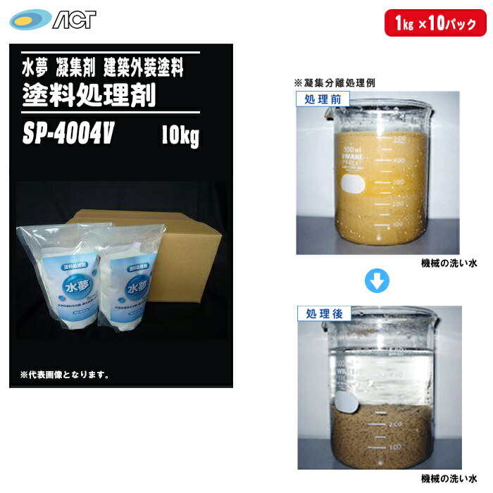 アクト 水夢(SUIMU) スイム 塗料処理剤 SP-4004V タイプC 1kg×10パック（10kg） 【建築塗料 水溶性廃液処理 塗料排水 凝集処理 凝集剤 水処理剤】