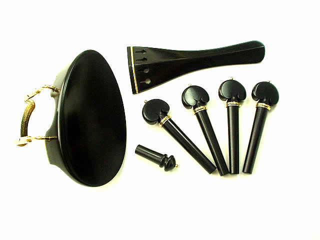New Flesch/Heart peg/Hill Tailpiece Ebony/Gold Fitting set エボニー バイオリン  フィッティングセット｜底値楽器屋