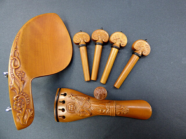 彫刻入り #3 ボックスウッド バイオリン フィッティング セット Carving Violin Fitting Set Boxwood