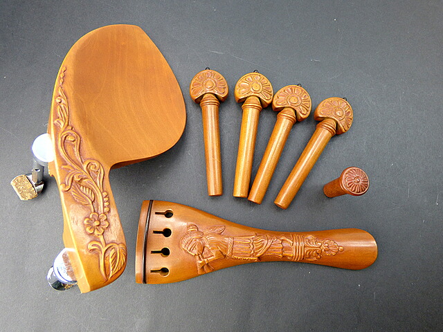 彫刻入り #3 ビオラ用 ボックスウッド フィッテイングセット Viola Boxwood Cureved Fitting Set