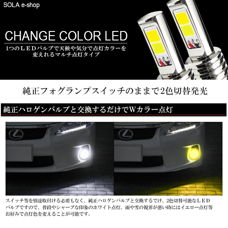 楽天市場 Mh34s Mh44s ワゴンr スティングレー Led フォグランプ H8 H16 18w Epister製ledチップ搭載 サイド発光 リフレクター拡散 6000k ホワイト 3000k イエロー 切替式 ツインカラー 車検対応 Sola E Shop