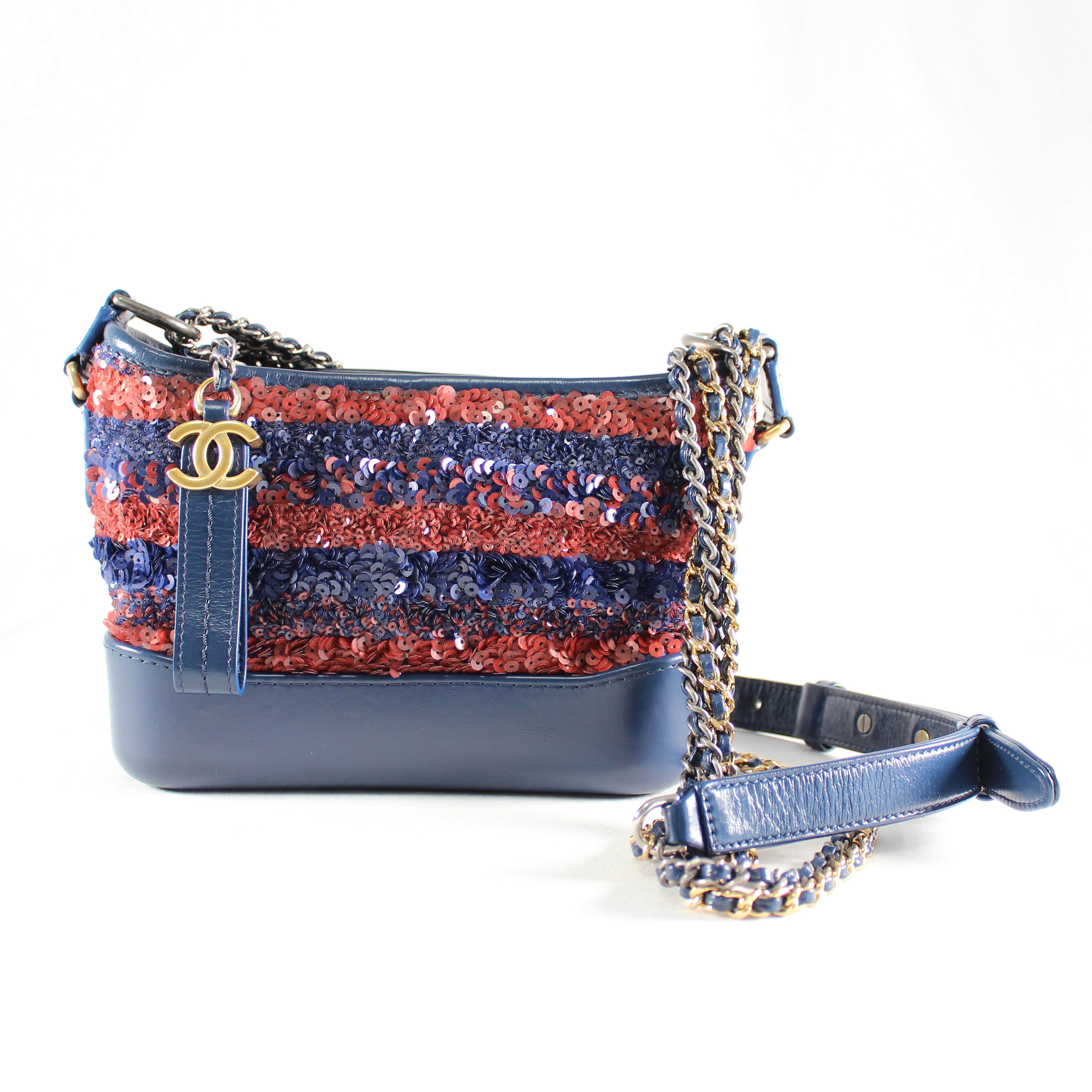 【中古】 CHANEL シャネル ガブリエル ドゥ シャネル ホーボー スモール ショルダーバッグ スパンコール ネイビー レッド レディース 26番台 極美品｜Solea
