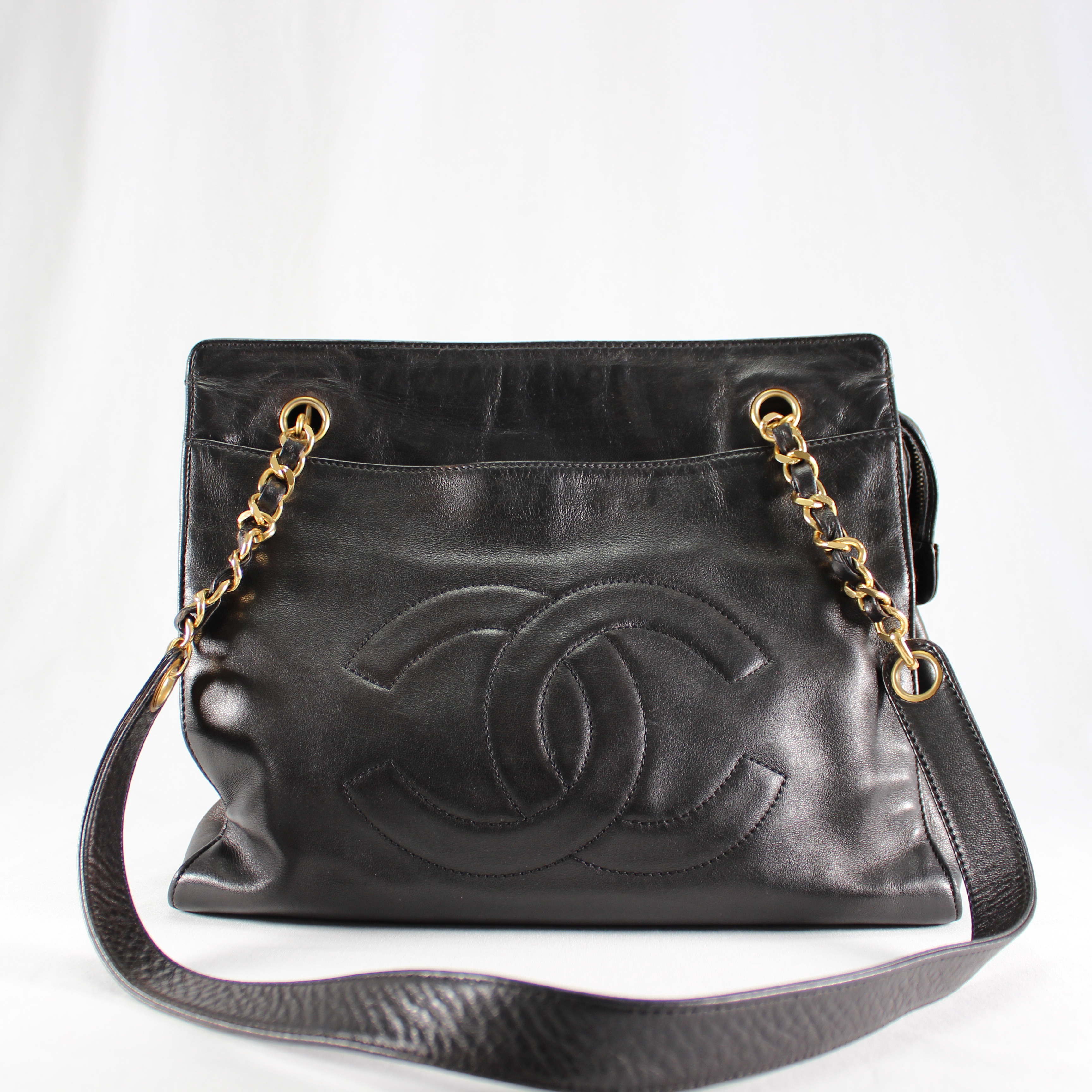 【中古】 CHANEL シャネル ビッグココ チェーントート デカココ ショルダーバッグ ラムスキン ココマーク ブラック|Solea