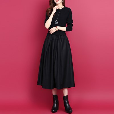 ワンピース ミモレ丈ワンピース 長袖 ラウンドネック 切り替えデザイン かわいい 大人可愛い きれいめ シンプル カジュアル 上品 おしゃれ かっこいい 大人女子 こなれ感 個性的 レトロ 主役級 存在感 キュート 清楚 ナチュラル ベーシック クール 無地 秋 冬 レディース|タビマート