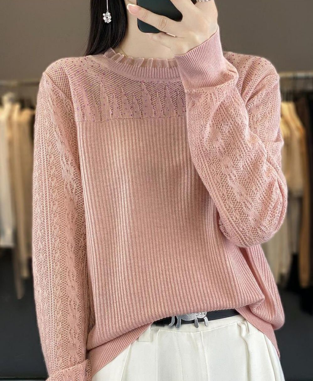 レディース トップス ニット 長袖 編み上げ レースアップ きれいめ ガーリー 個性的 ロングシーズン オフィス 通勤 デート お出かけ 普段使い 着回し 清楚 ブラック ベージュ ピンク｜タビマート