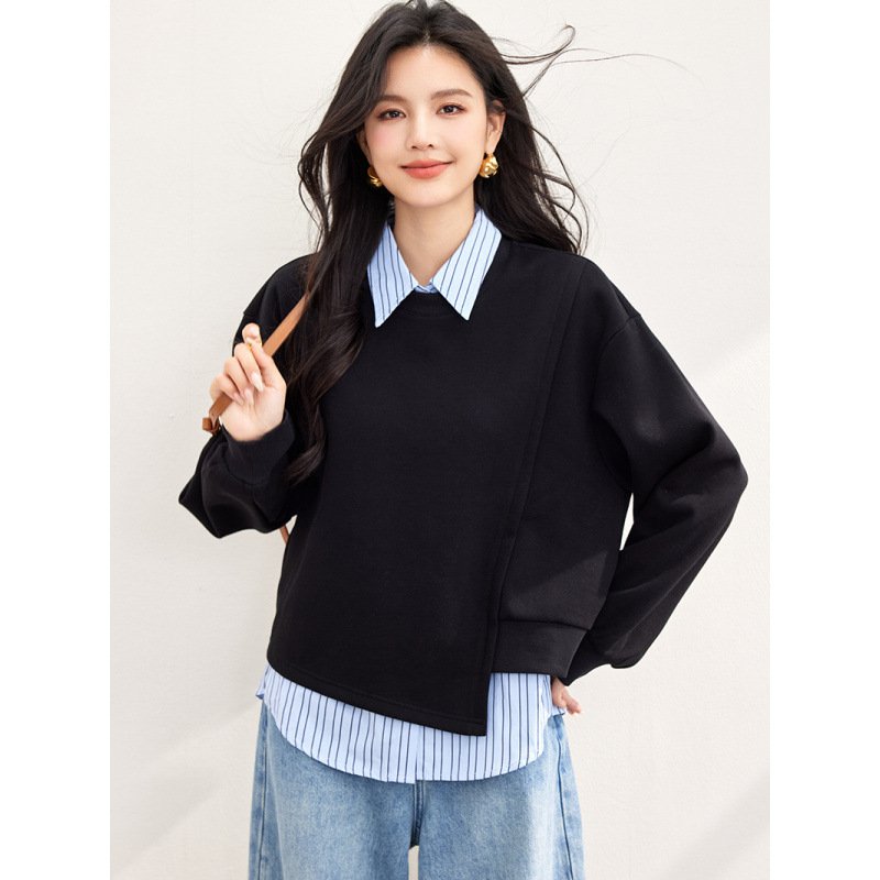 楽天市場】トップス シャツ 袖あり 長袖 襟なし 綿 ニット 2点セット