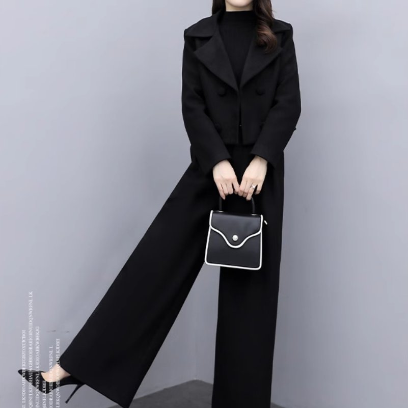 2点セット ジャケット パンツ ボトムス スーツ セットアップ ウール 羽織 前開き ロングパンツ ワイドパンツ ツーピーストップス ロング 丈長 長袖 Vネック 襟付き ワイド ハイウエスト ボタン かわいい 大人可愛い きれいめ シンプル カジュアル 上品 おしゃれ かっこいい