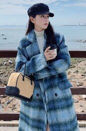 レディース ジャケット アウター 前開き ロング 長袖 バイカラー 大人可愛い カジュアル おしゃれ かっこいい レトロ こなれ感 ラフ チェック 秋 冬 韓国 コーデ 暖かい 防寒 体型カバー 普段使い|タビマート