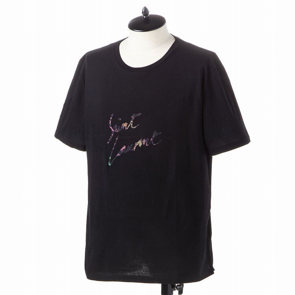 限定価格セール Tシャツ カットソー サンローラン Tシャツ Laurent Saint Ysl ブラック Jnoir Multicolore メンズ クルーネック 半袖 筆記体ロゴ 1068 Ybcl2 Sorif Dk