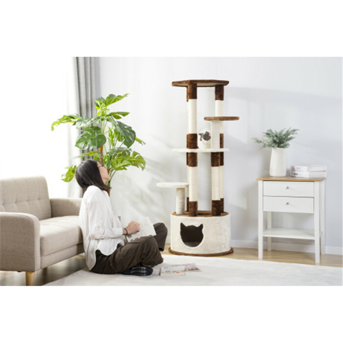 売れ筋がひクリスマスプレゼント キャットタワー キャットタワー 人気商品 頑丈 据え置き 猫用品 猫タワー 多頭飼い 爪とぎボール 全高145cm 麻 省スペース スリム 円型 おしゃれ 猫タワー Freitag Com Br