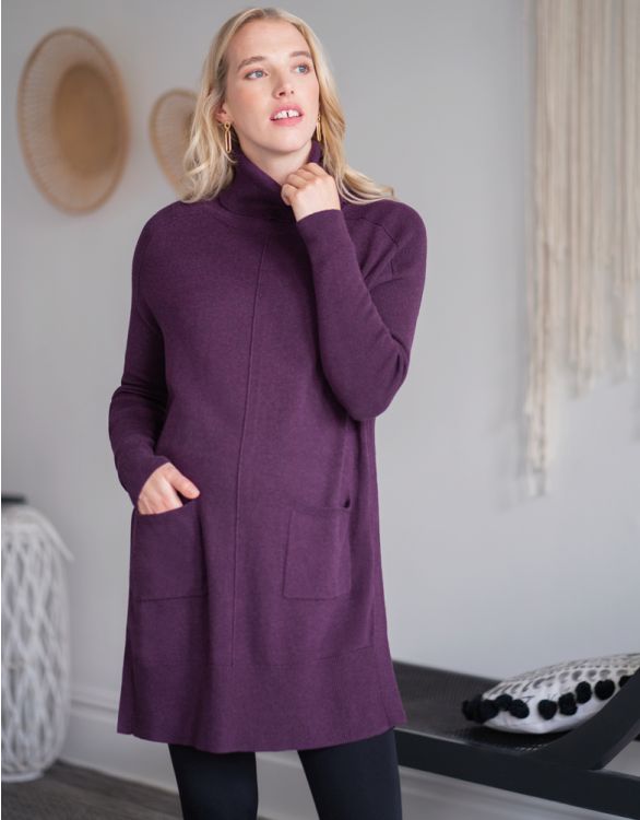 妊婦服 産前産後 含ませる服 タートルネック コットンニットトップ パープル 紫／Seraphine セラフィン -Seraphine CECELIA （セシリア）＜含ませる相応う＞ マタニティコットンニットセーター -木の実