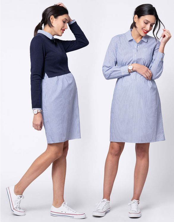 授乳対応 2in1ニットシャツワンピース ネイビー ソルレガロ インターナショナル マタニティ ママ用品 セラフィン ワンピース Seraphine Darla Seraphine Seraphine キャサリン妃愛用ブランド マタニティシャツワンピース 授乳対応 日本正規品抜群の