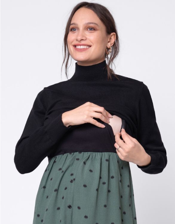 Seraphine Esme 授乳対応 ニットトップマタニティワンピース ブラッグ グリーンドットプリント Hazelwoodconst Com