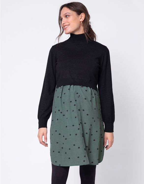 Seraphine Esme 授乳対応 ニットトップマタニティワンピース ブラッグ グリーンドットプリント Hazelwoodconst Com