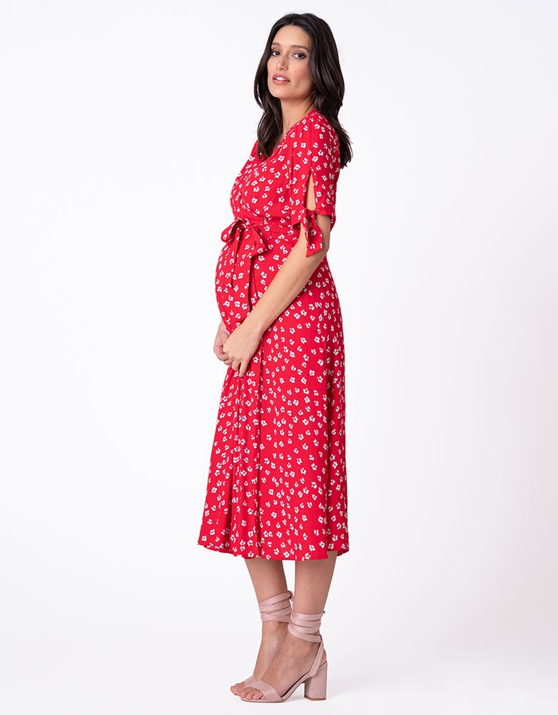 Seraphine BESSIE  ＜含ませる相応う＞ラップミディマタニティワンピース -レッドフローラルプリント キッズ・ベビー・マタニティ-ワンピース