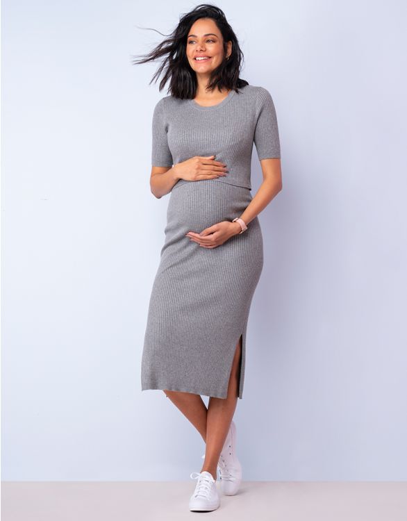 Seraphine Amaya 授乳対応 クルーネックリブニットマタニティワンピース グレイ New Seraphine セラフィン キャサリン妃愛用 ブランド マタニテミディワンピース おしゃれデザイン 授乳対応 産後は授乳服としてご愛用頂ける優秀デザイ Volleybalcluboegstgeest Nl