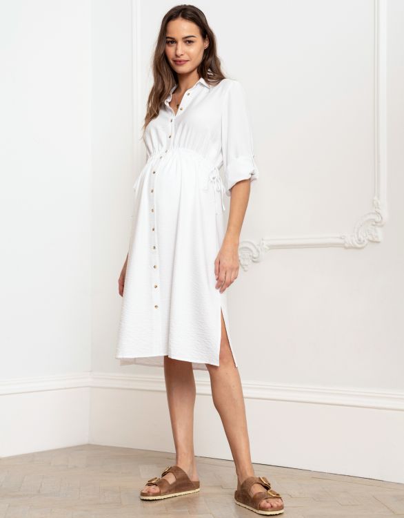 【超美品】Seraphine 授乳対応フェイクラップマタニティワンピースネイビー Seraphine CALISTO (カリスト）＜授乳対応＞ラペルカラーミディ