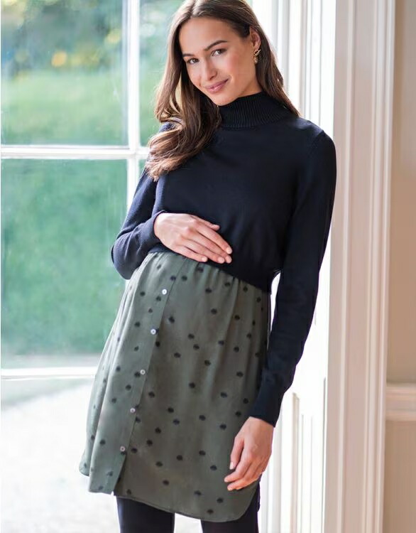 妊婦服 産前産後 含ませる服 一点刷り上げる マタニティニットワンピース／Seraphine セラフィン カーキ／-Seraphine ESME（エスメ） ＜含ませる相応う＞ニットトップマタニティワンピース -ブラッグ×緑であること一点刷り上げる マタニティウェア・授乳服-マタニティ・ママ用品