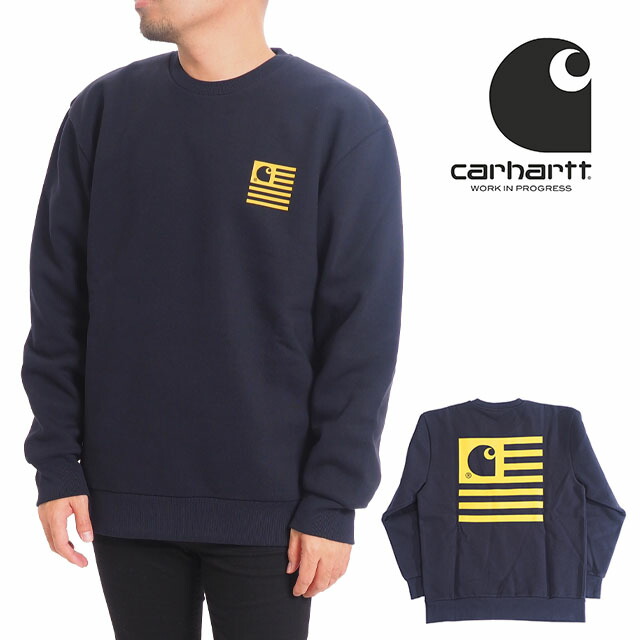 カーハート　WIP トレーナー 裏起毛 S M L XL XXLサイズ 長袖 メンズ レディース ダークネイビー 濃紺 Carhartt STATE SWEATSHIRT　EUモデル スェットシャツ　ワークインプログレス
