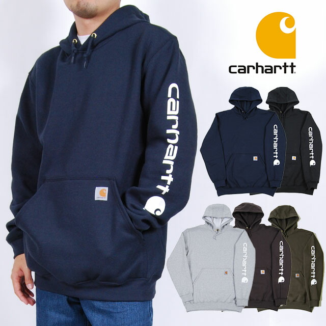 USひな形 鉄道車両ハート型 Carhartt MIDWEIGHT HOODED LOGO SWEATSHIRT PULLOVER ミッドウェイト フーディ スェットシャツ ティーシャツパーカー 薄墨色 灰 黒いこと 黒 米国海軍 紺 暗然たる赤銅色 茶 モス 長袖 メンズ 成人男性 レディース 亭主もち トップス アメカジ 細工物ブランド名