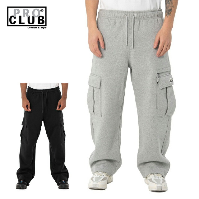 プロクラブ スウェット カーゴパンツ ヘビーウェイト 裏起毛 厚手 PRO CLUB HEAVYWEIGHT BASIC OPEN LEG CARGO SWEAT PANT M L XL LL 2L 3L 大きいサイズ ボトムス ブラック グレー 黒 メンズ レディース USモデル｜SOLT AND PEPPER