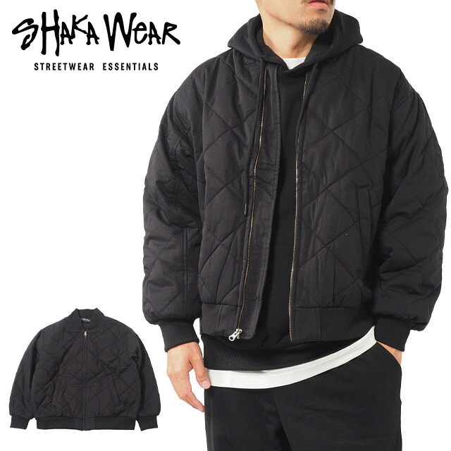 shaka wear Diamond Quiltrd Jacket シャカ ウェア キルティングジャケット メンズ ブラック ダイヤモンドキルト 中綿ジャケット ブルゾン 軽量 防寒 アウター リブジャケット ストリート カジュアル 秋冬 春 大きいサイズ キルトジャケット メンズアウター 黒|SOLT AND PEPPER